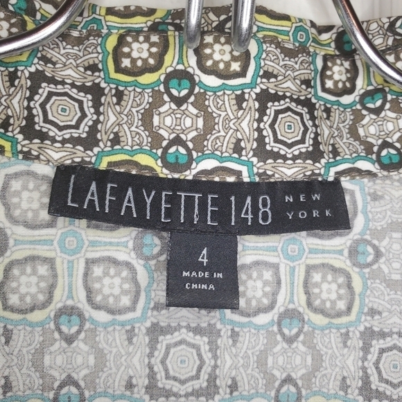 Lafayette 148 Geometric Print Button Down Blouse Sz 4 - Picture 9 of 11